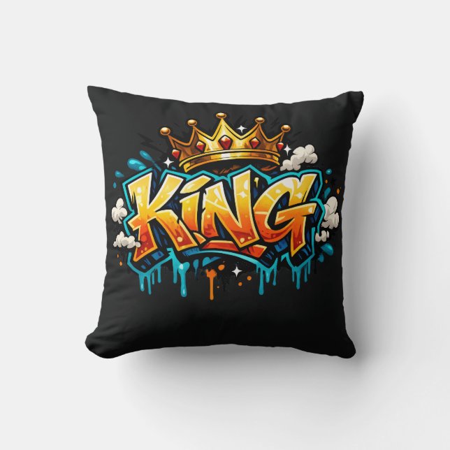Crowned Street King Graffiti Throw Pillow (Front)