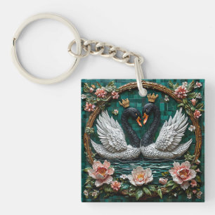 🦢 Crowned Swans Design For Romantic Nature Gift Keychain