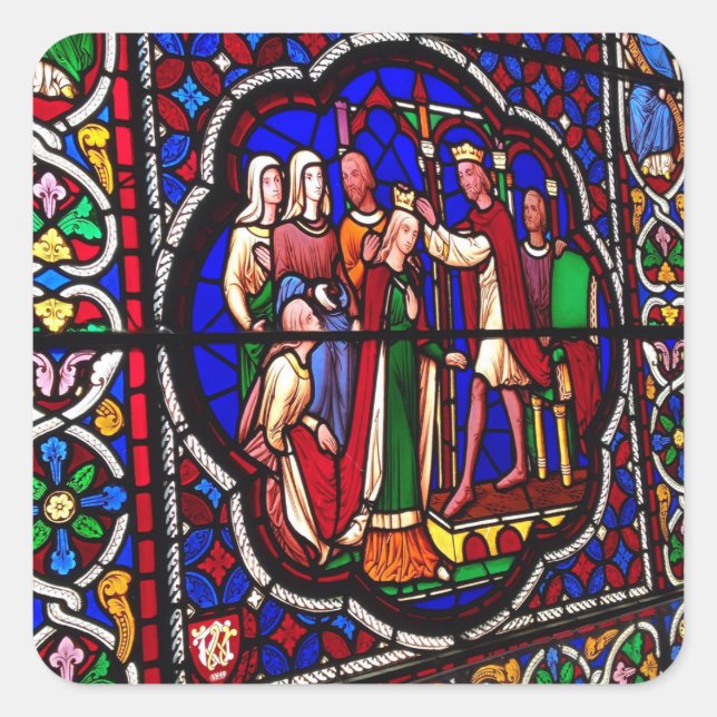 Crowning of Esther - Stained Glass Window Square Sticker (Front)