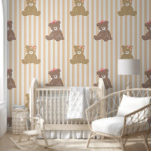Crowns & Bows Teddy Bear Nursery Stripe in Blush