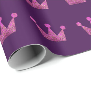 Crowns Glitter Pink Graduation Pink Fuchsia Purple Wrapping Paper