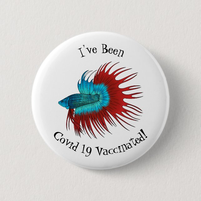 Crowntail betta fish cartoon illustration 2 inch round button (Front)