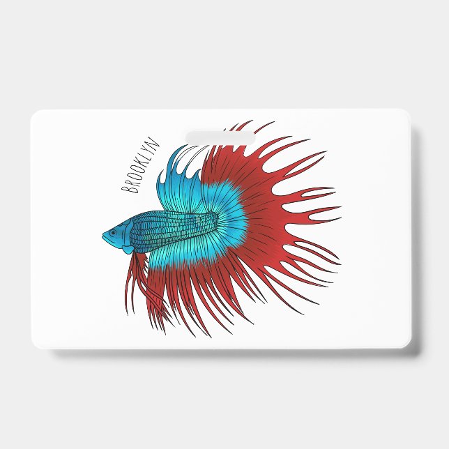Crowntail betta fish cartoon illustration badge (Front)