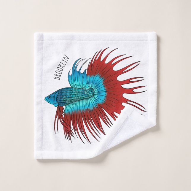 Crowntail betta fish cartoon illustration bath towel set (Wash Cloth)