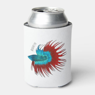 Crowntail betta fish cartoon illustration can cooler