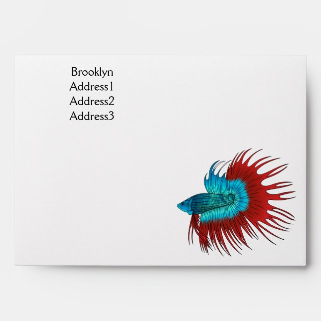 Crowntail betta fish cartoon illustration envelope (Front)