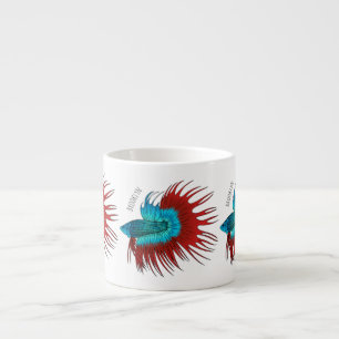 Crowntail betta fish cartoon illustration espresso cup