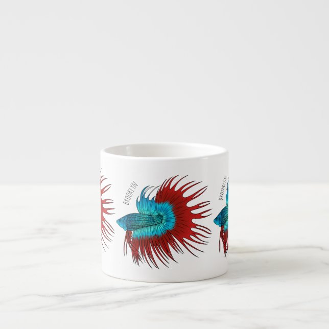 Crowntail betta fish cartoon illustration espresso cup (Front)