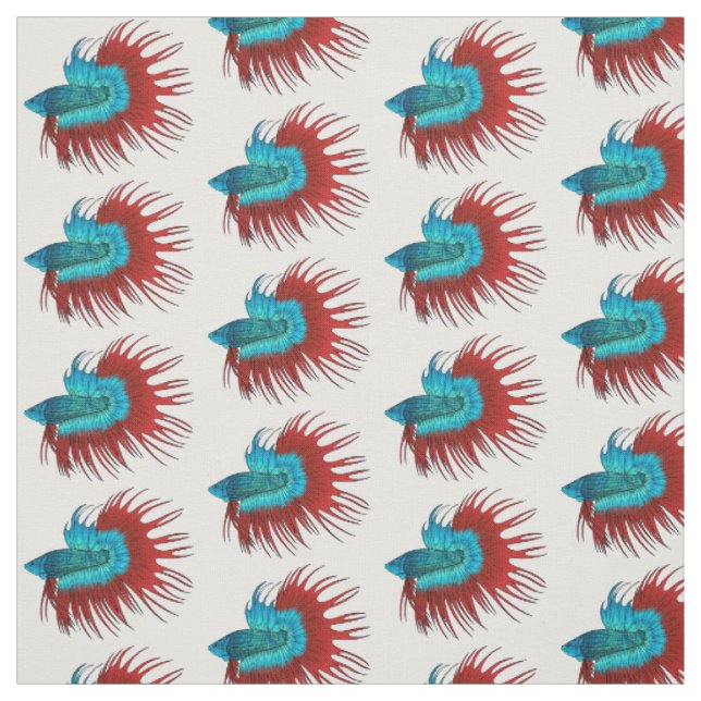 Crowntail betta fish cartoon illustration fabric (Swatch)