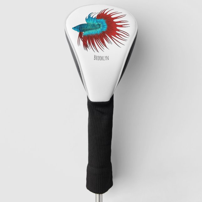 Crowntail betta fish cartoon illustration golf head cover (Front)