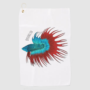 Crowntail betta fish cartoon illustration golf towel
