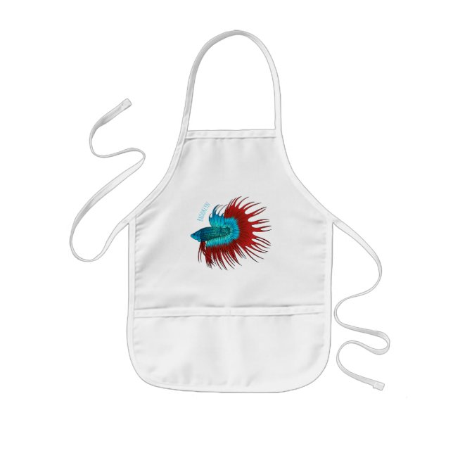 Crowntail betta fish cartoon illustration kids apron (Front)