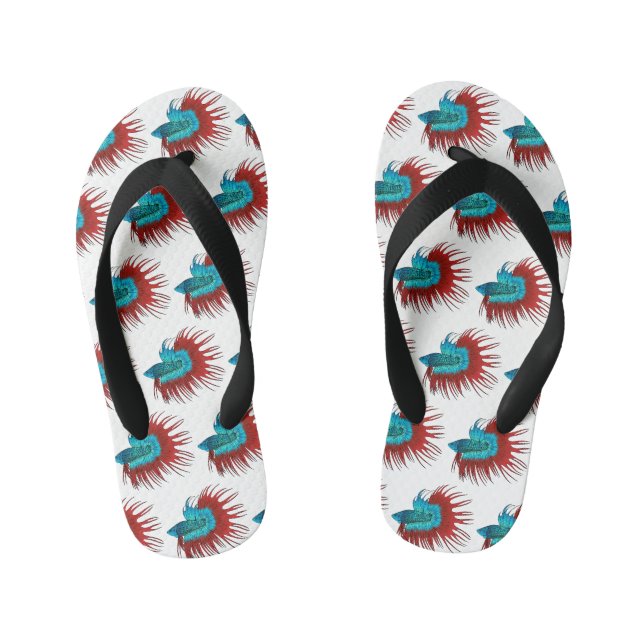Crowntail betta fish cartoon illustration kid's flip flops (Footbed)