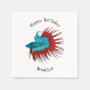 Crowntail betta fish cartoon illustration napkin