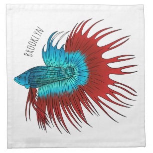 Crowntail betta fish cartoon illustration  napkin
