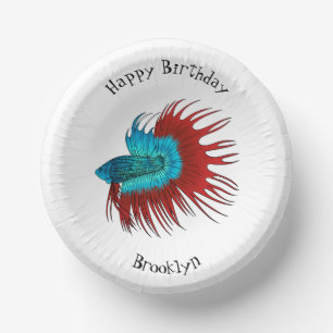 Crowntail betta fish cartoon illustration paper plate