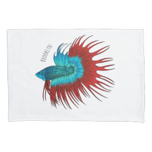 Crowntail betta fish cartoon illustration pillowcase