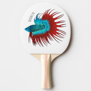 Crowntail betta fish cartoon illustration ping pong paddle