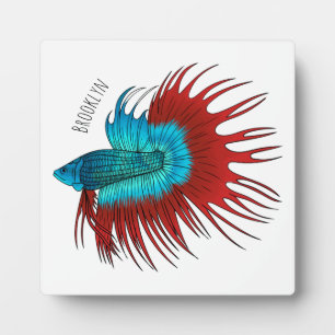 Crowntail betta fish cartoon illustration plaque