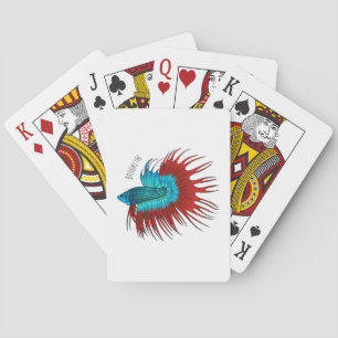 Crowntail betta fish cartoon illustration playing cards