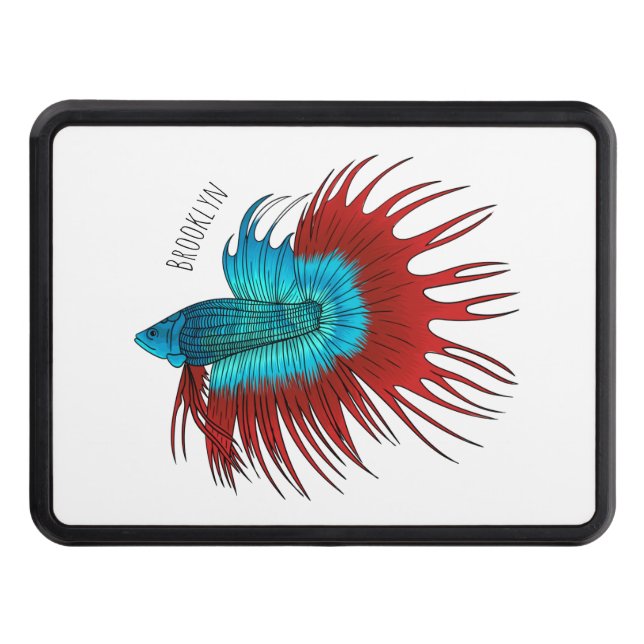 Crowntail betta fish cartoon illustration trailer hitch cover (Front)