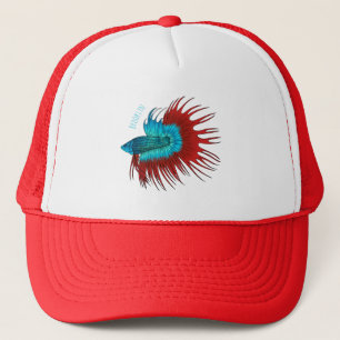 Crowntail betta fish cartoon illustration trucker hat
