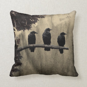 Crows Aged Art Ravens Throw Pillow