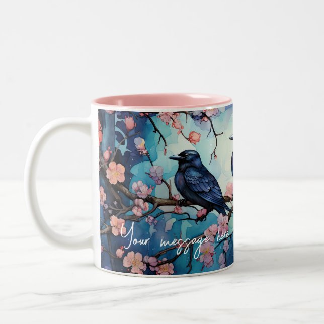 Crows and Cherry Blossom Customizable Mug (Left)
