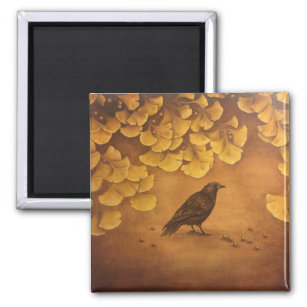 Crows and Ginkgo Leaves Magnet