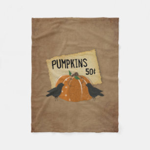 Crows And Pumpkin Fleece Blanket