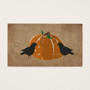 Crows and Pumpkin Primitive Hang Tag