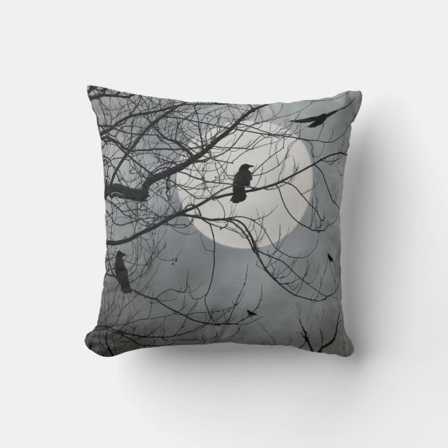 Crows And The Moon In The Sky Throw Pillow (Front)
