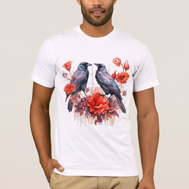 Crows Bird Crow Lover Flower  T-Shirt (Front)