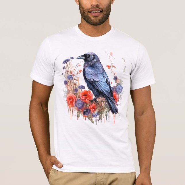 Crows Bird Crow Lover Flower  T-Shirt (Front)