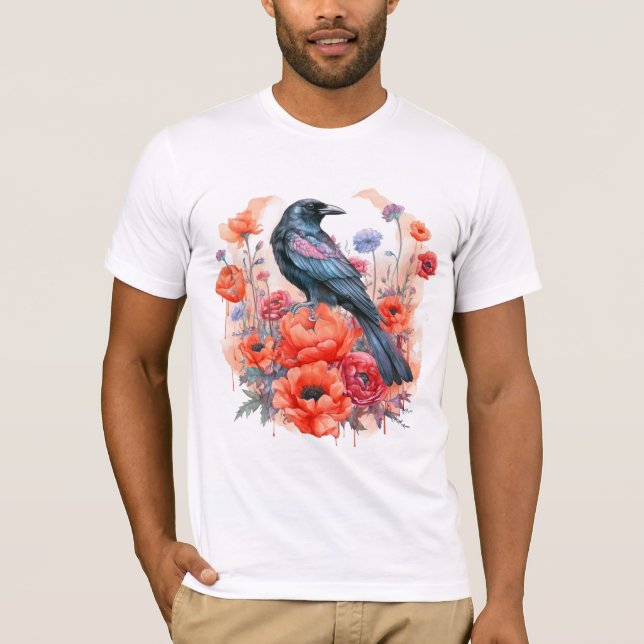 Crows Bird Crow Lover Flower  T-Shirt (Front)