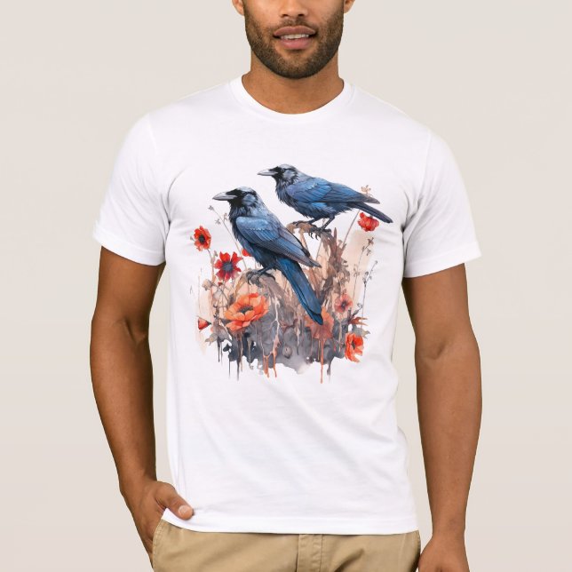 Crows Bird Crow Lover Flower  T-Shirt (Front)