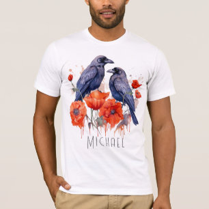 Crows Bird Crow Lover Flower  T-Shirt