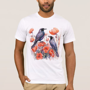 Crows Bird Crow Lover Flower  T-Shirt