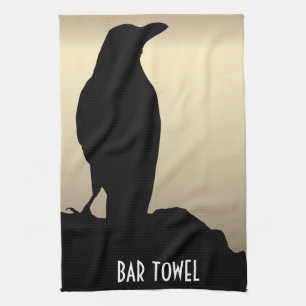 Crows, Black Bird Bar Towel Gold Raven