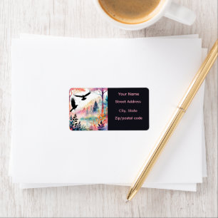 Crows in a Peaceful Colorful Forest Label
