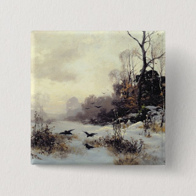 Crows in a Winter Landscape, 1907 2 Inch Square Button (Front)