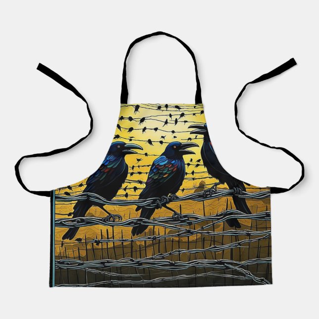 Crows on barbed fence 5 apron (Front)