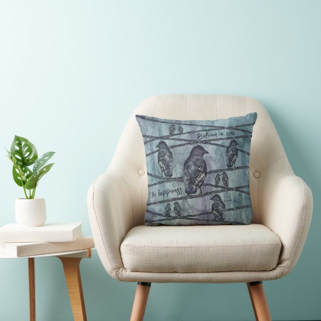 Crows Raben Vogel Crows on Aste Throw Pillow (Chair)