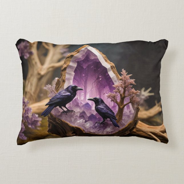 Crows Ravens Amethyst Crystal Fantasy  Accent Pillow (Front)
