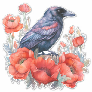 Crows with poppy sticker