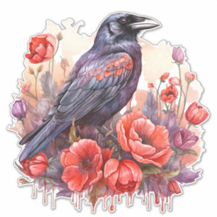 Crows with poppy sticker