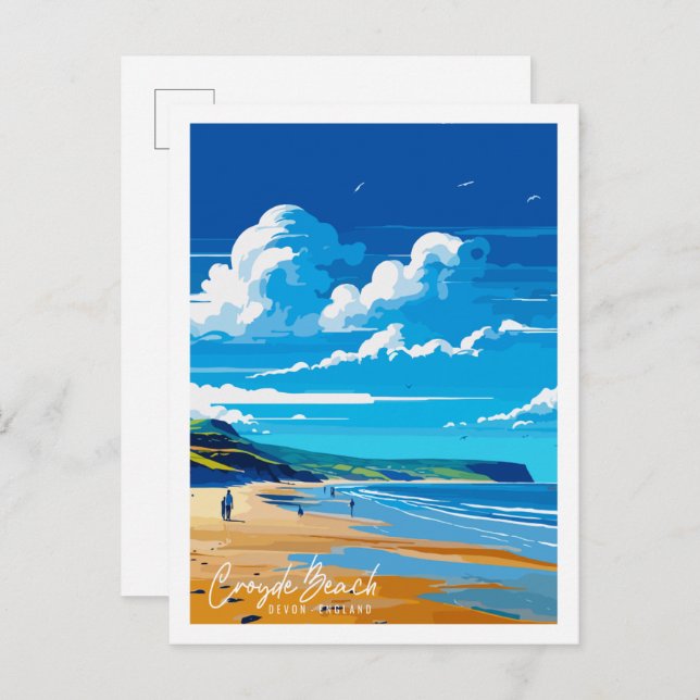 Croyde Beach Devon vintage travel illustration Postcard (Front/Back)