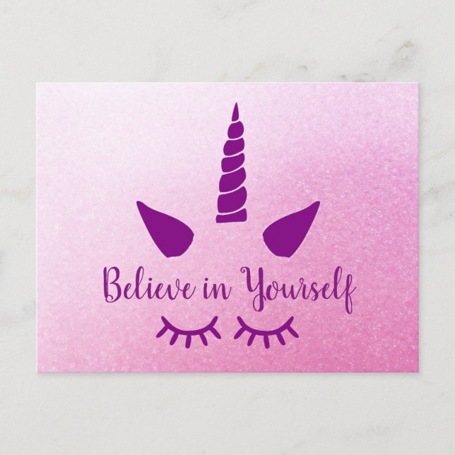 Croyez en vous Unicorn rose violet carte postale (Devant)