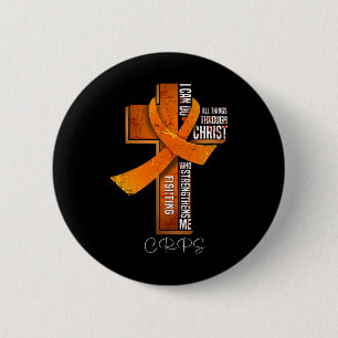 Crps Awareness Orange Ribbon Christian Cross  2 Inch Round Button