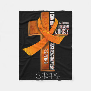Crps Awareness Orange Ribbon Christian Cross  Fleece Blanket